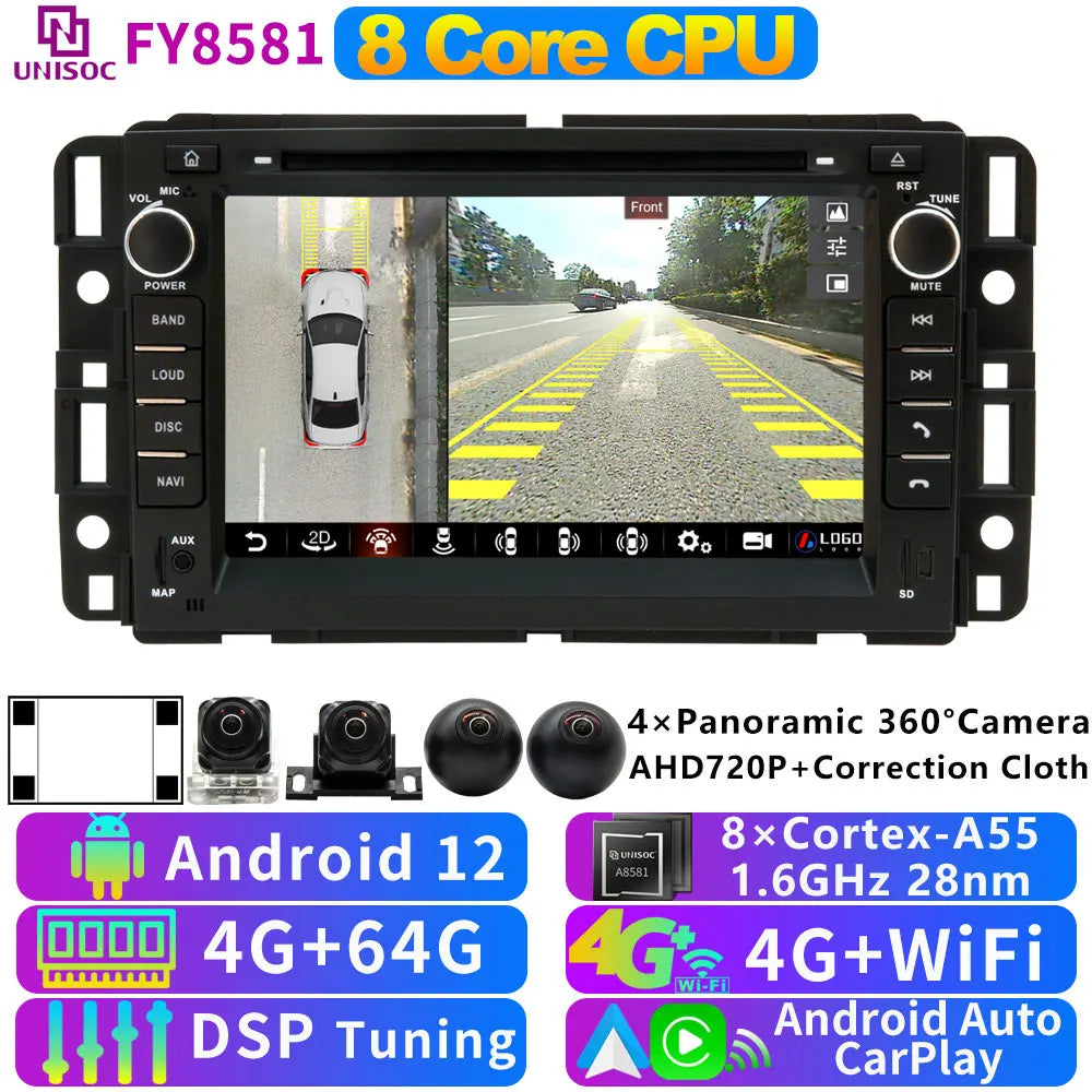 A76 7870 Android 13 12G+256G Car Radio GPS Screen Stereo For GMC Yukon Acadia Chevrolet Tahoe Sierra Avalanche CarPlay Bluetooth