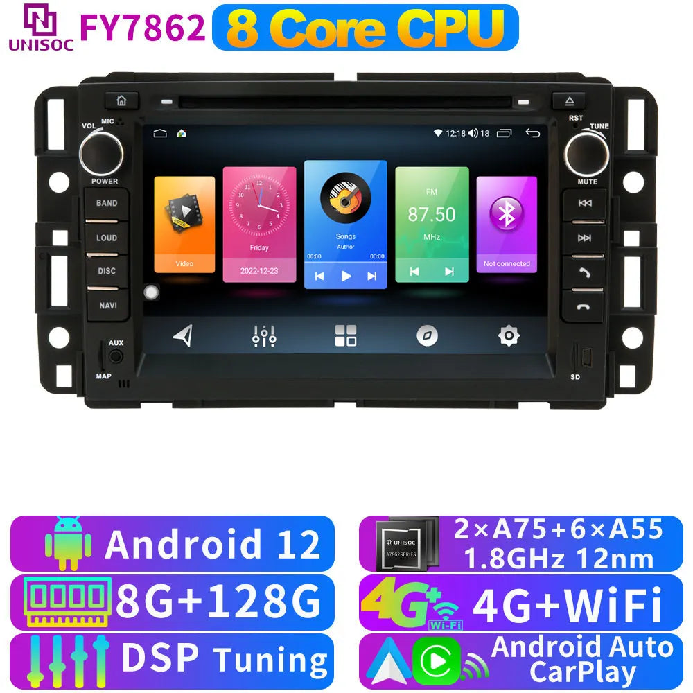 A76 7870 Android 13 12G+256G Car Radio GPS Screen Stereo For GMC Yukon Acadia Chevrolet Tahoe Sierra Avalanche CarPlay Bluetooth