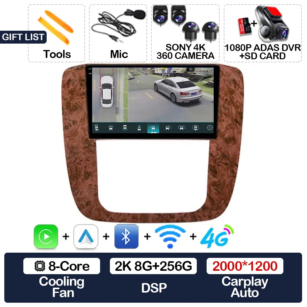 Android 15 Carplay Auto Car Radio For GMC Yukon Chevrolet Tahoe Suburban 2008 - 2012 Multimedia Stereo Video Player NAVI GPS 4G