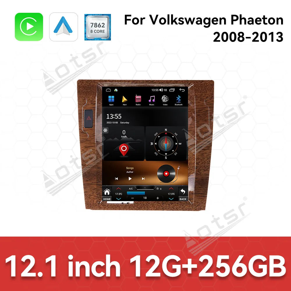 12.1 Inch AI Voice Screen Android 14 Auto Multimedia Car Radio Receiver For VW Phaeton 2003~2013 GPS Navigation IPS Head Unit