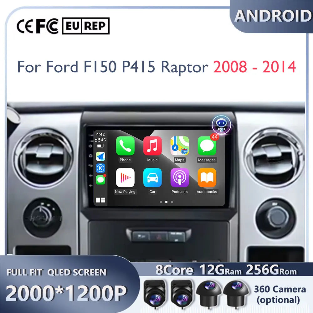 For Ford F150 P415 Raptor 2008 - 2014 Car FM/AM DSP 4G Android OS Carplay Auto WIFI Radio Stereo Multimedia Player 2din BT 5.0