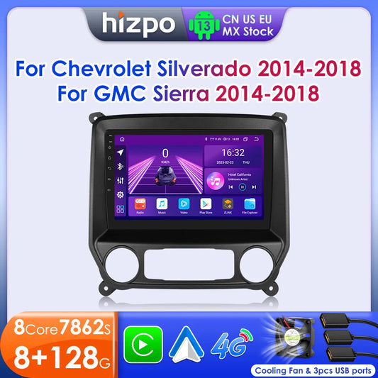 Hizpo Android 13 Auto Carplay For Chevrolet Silverado GMC Sierra 2014 - 2018 Car Radio Stereo GPS Navigation Multimedia Player
