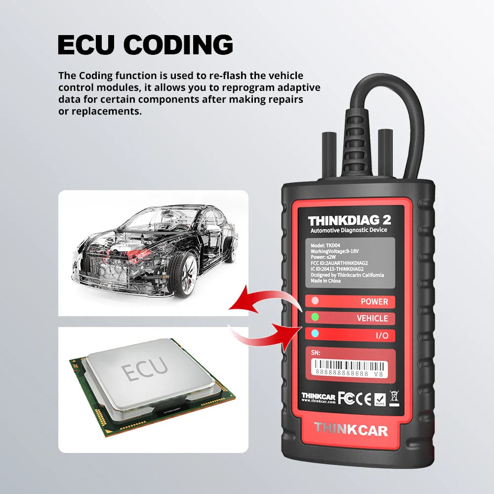 THINKCAR THINKDIAG 2 /KINGBOLEN Ediag Plus CAN FD All Systems 15 Reset Services ECU Coding OBD2 Scanner Car Diagnostic Tool