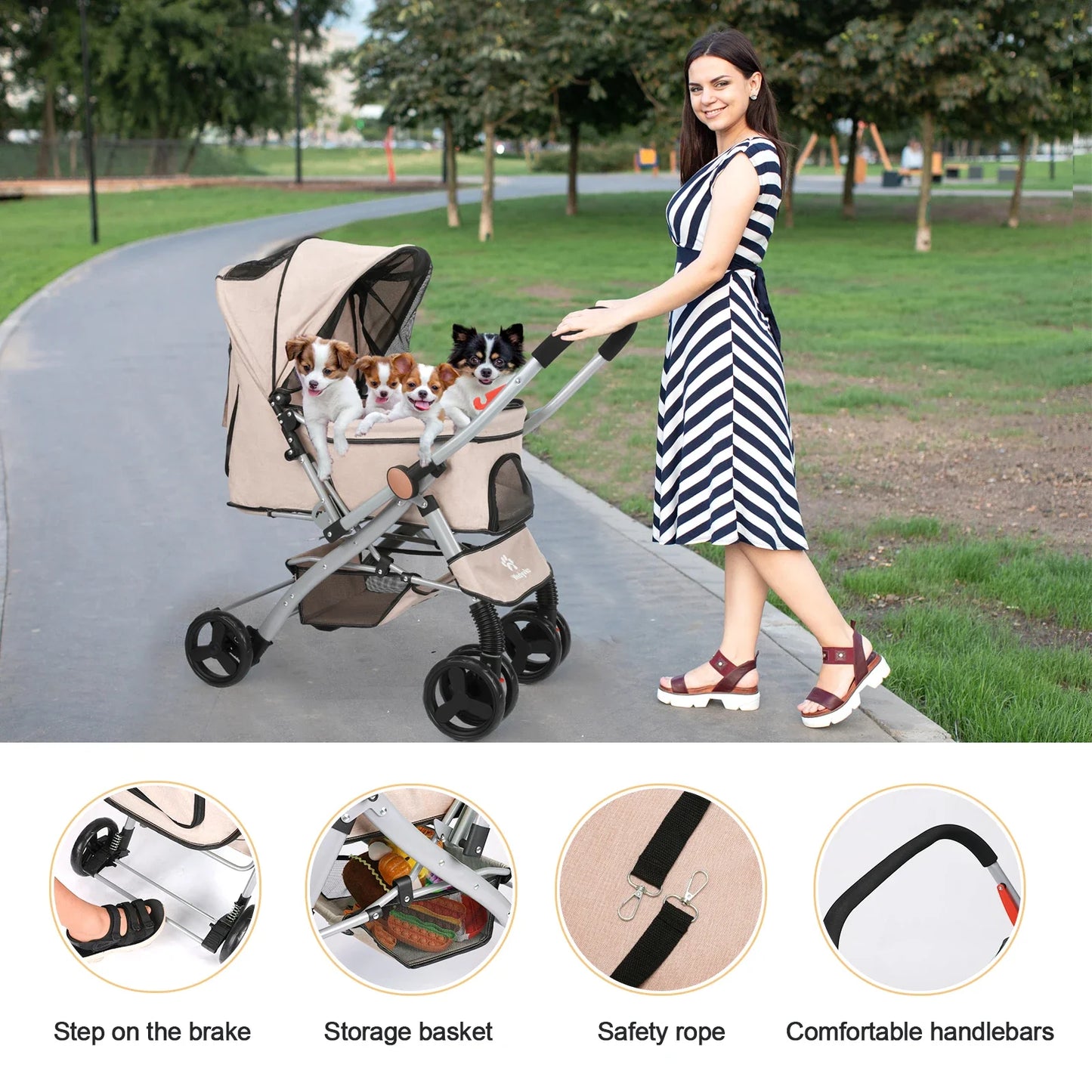 Foldable Cat Dog Stroller Detachable Easy Assembly Pet Travel Carrier W/Shock Absorption Folding Resistant to dirt