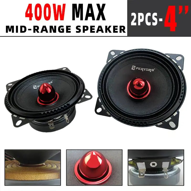 1Pair 4 inch Car Stereo Mid Range Woofer Integrated Vehicle Speaker 400W, 4 ohm Mid-bass Suitable for Car Audio Modification