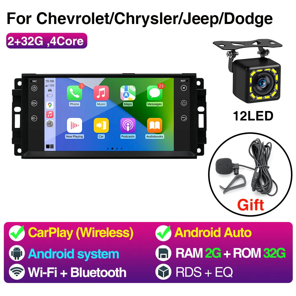 7 inch Car Radio Stereo Wireless Carplay Android Auto For Jeep Grand Cherokee Commander Wrangler Dodge Chrysler Cars GPS WIFI
