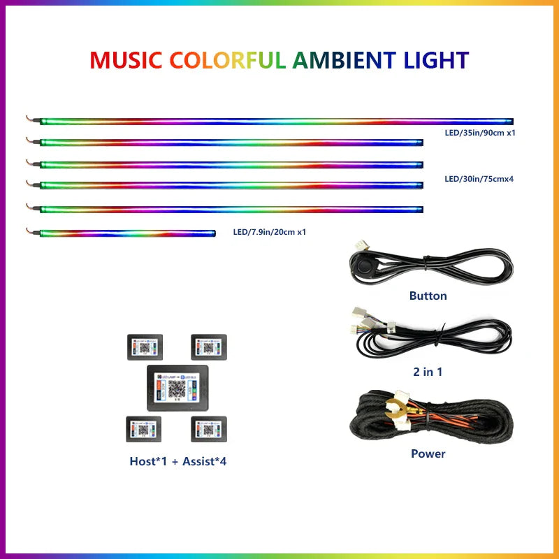 Upgraded Car Ambient Light LED Interior Lighting Kit RGB App Control Multi-Mode Decorative Car Light Ambient Lamp Footwell Light