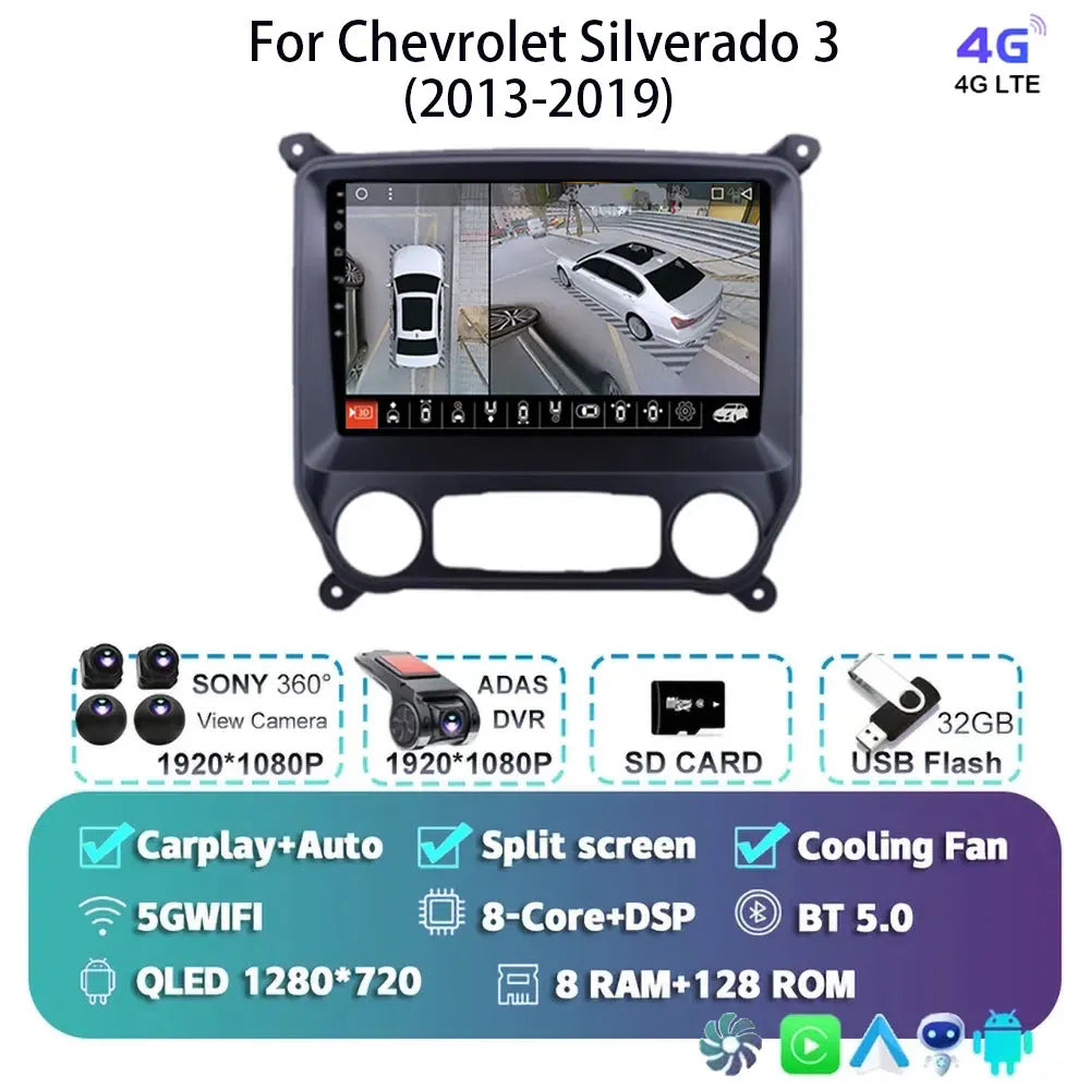 Android 14 Carplay Auto Car Radio Multimedia For Chevrolet Silverado 3 GMTK2 2014 2015 2016 2017 2018 Autoradio Stereo Head Unit