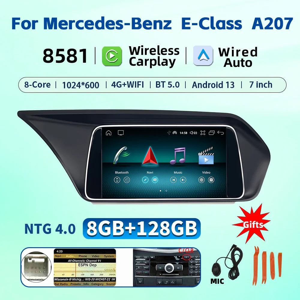 7 Inch Carplay Android 13 Auto Car Intelligent Systems For Mercedes Benz E Class W212 A207 X204 DSP Stereo Touch Screen