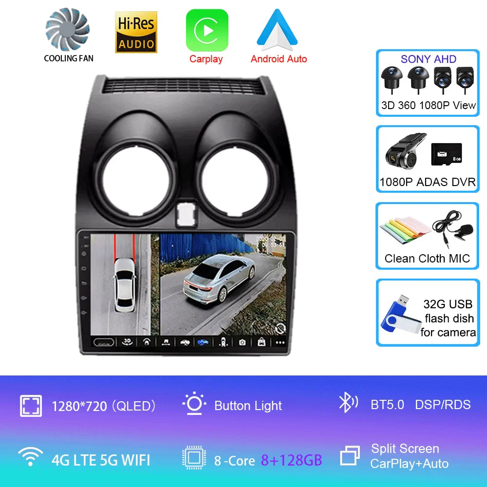 Android 14 2 DIN untuk Nissan Qashqai 1 J10 2006-2014 Radio Mobil Navigasi Pemutar Multimedia DVD Carplay Stereo Speaker Unit Ke