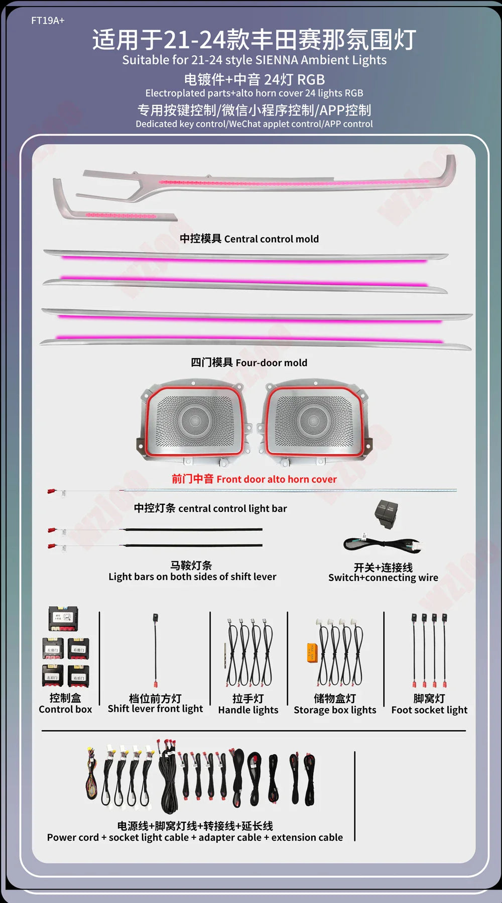 Car Ambient Light Fit for Toyota Sienna 2021-2024 Active Flow Led Car Rear Door Outline Light Lamp 64 Colors Ambient Light