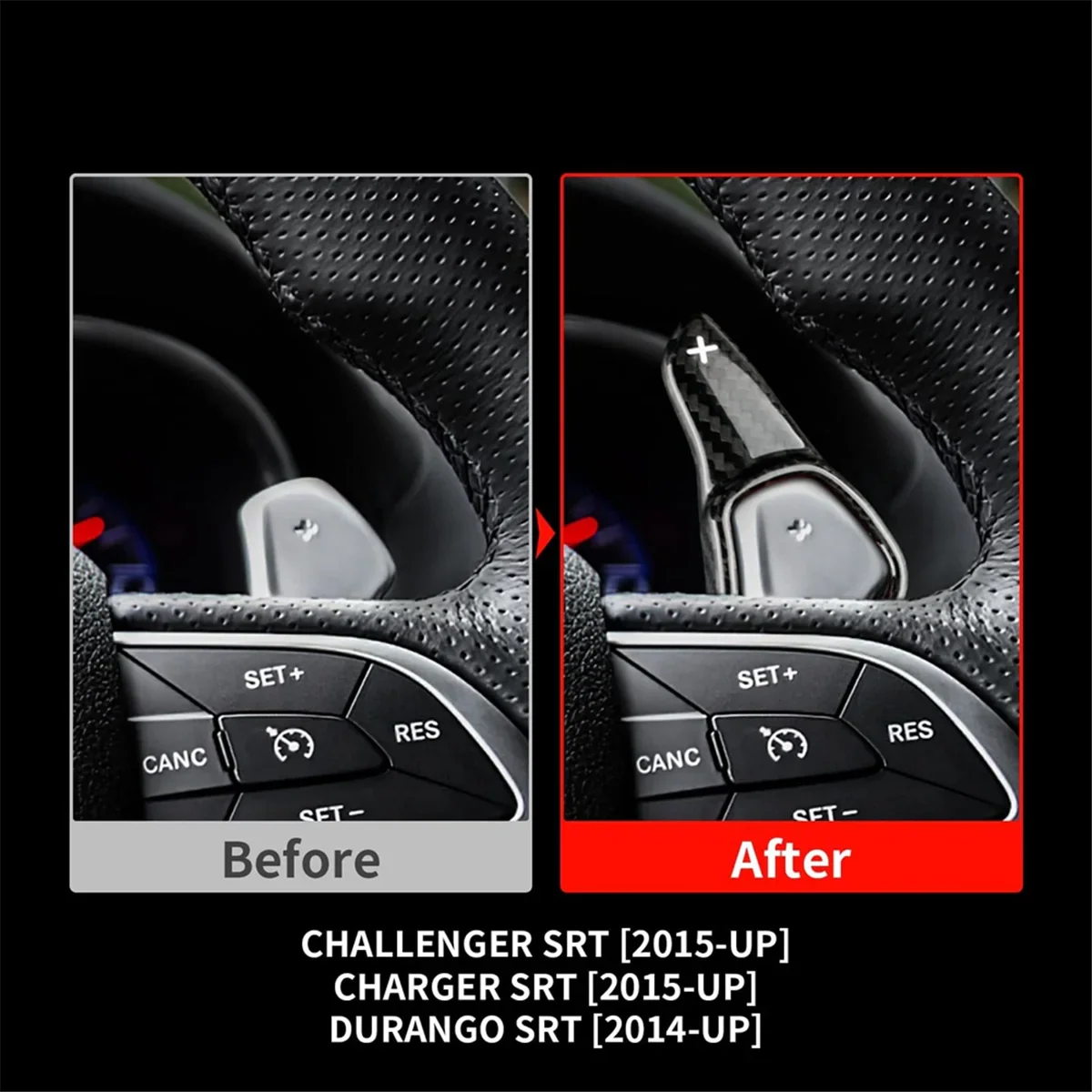 Carbon Fiber Steering Wheel Paddle Shifter Extensions Cover Trim for Dodge Challenger SRT Charger SRT Durango SRT ,Black