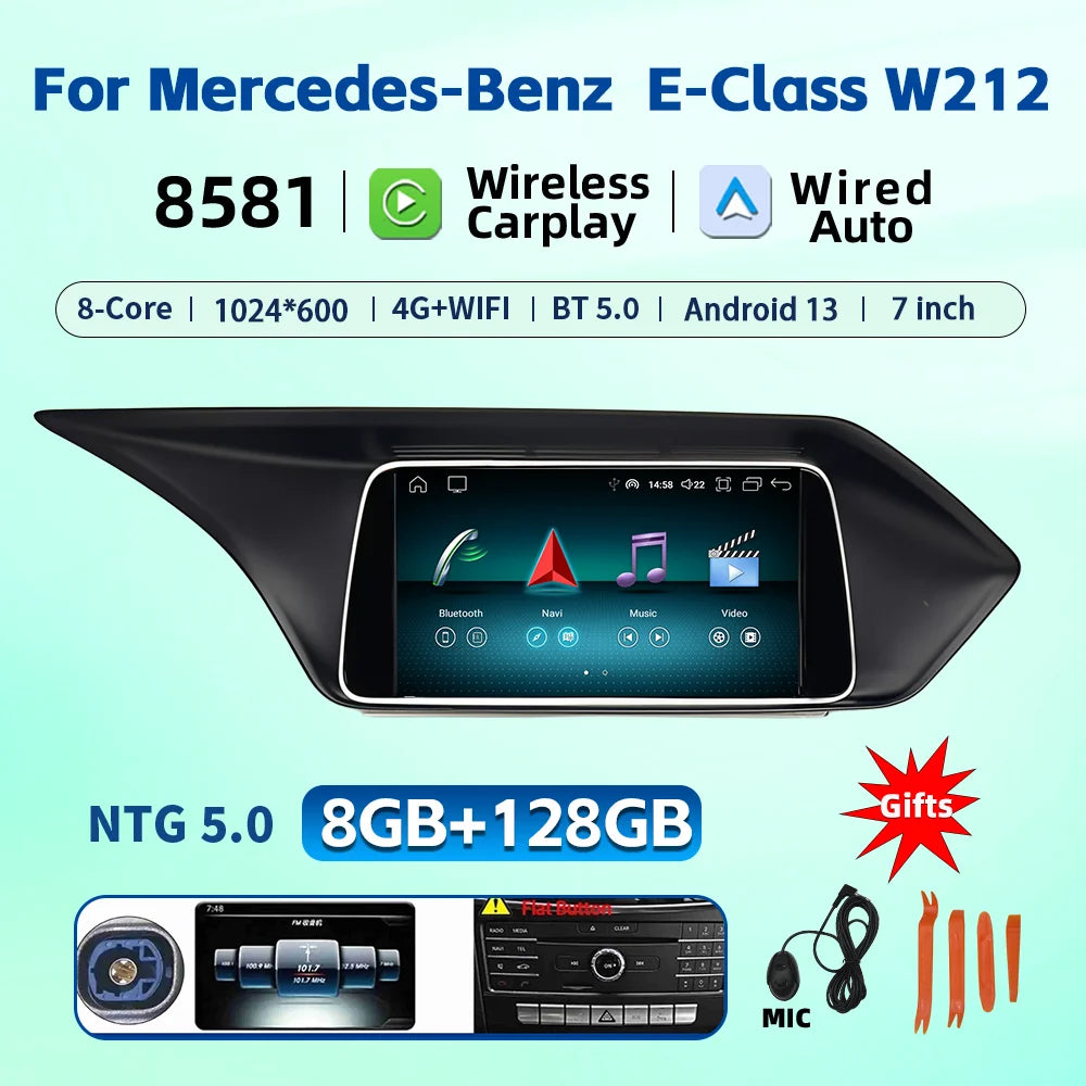 7 Inch Carplay Android 13 Auto Car Intelligent Systems For Mercedes Benz E Class W212 A207 X204 DSP Stereo Touch Screen