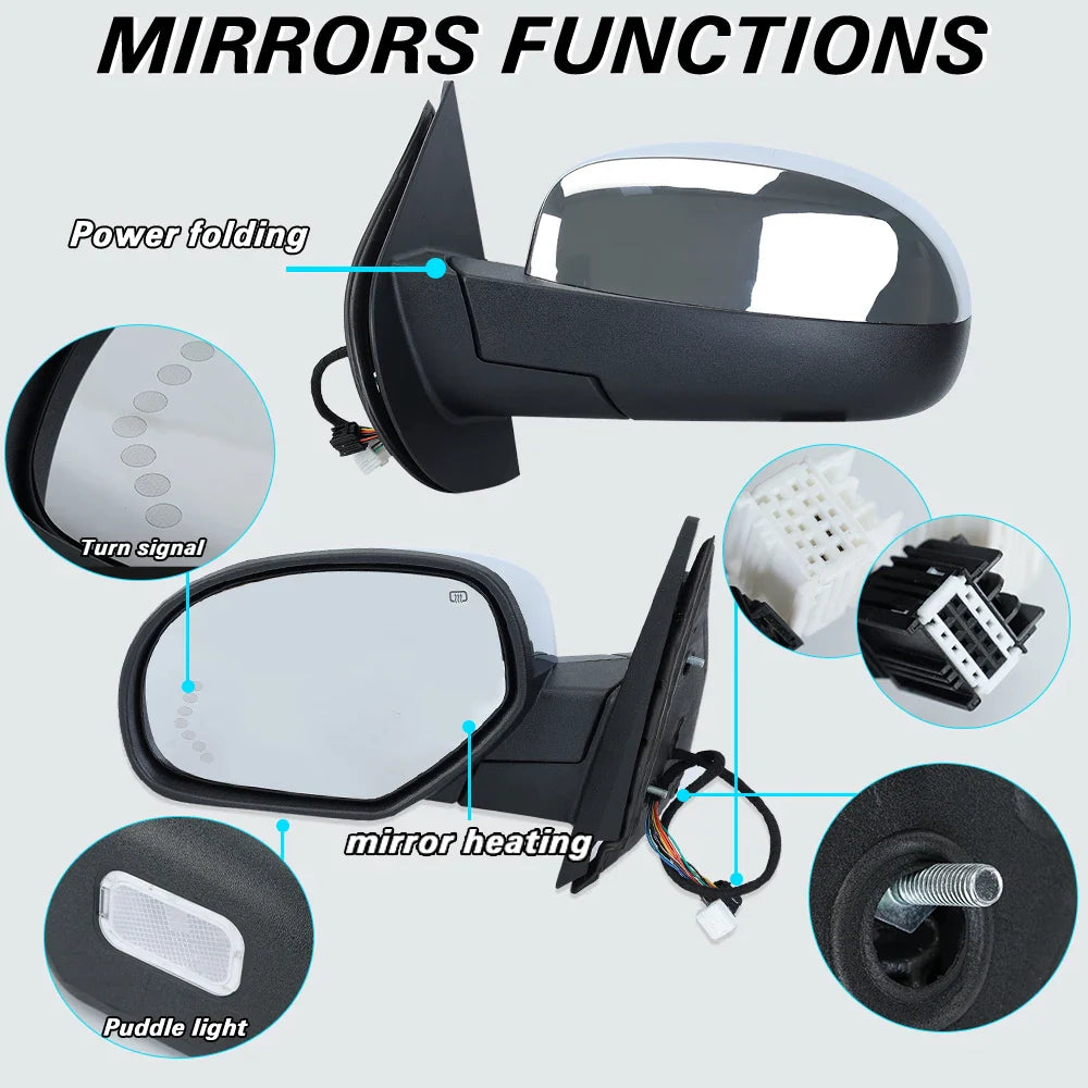 Heated Side Door Mirror Glass For Chevrolet Avalanche Tahoe Suburban Silverado For GMC Yukon Sierra 1500 2500 3500 HD 2007+ fold