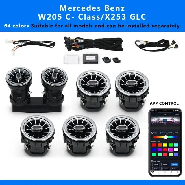 7/5pcs 64 Colors Interior Ambient Light For Mercedes-Benz C Class W205 2015-2023 W213 W156 W117 W176 Air Vent Lights Accessories