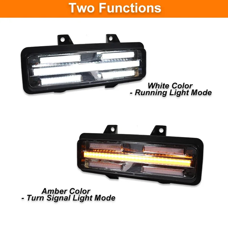 iJDM For Chevy GMC Van Jimmy Pickup Truck Front Bumper Sequential Amber Turn Signals Lights Assembly White LED as DRL