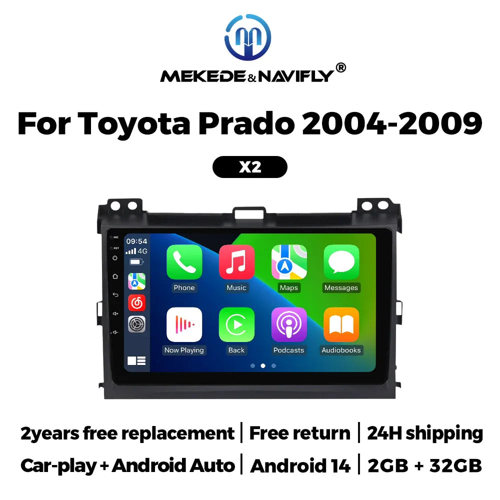 Android 14 For  Toyota Land Cruiser Prado 120 LC120 2004-2009 Car Radio Multimedia Player GPS Navigation Carplay Android Auto BT