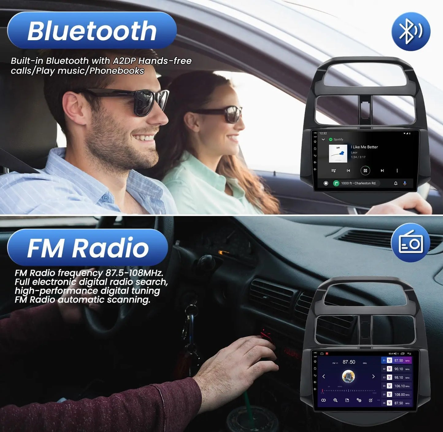 Car Radio Stereo for Chevy Spark 2013-2015 Android 13 Touch Screen 9 Inch Android Auto/CarPlay Bluetooth WiFi GPS Navigation