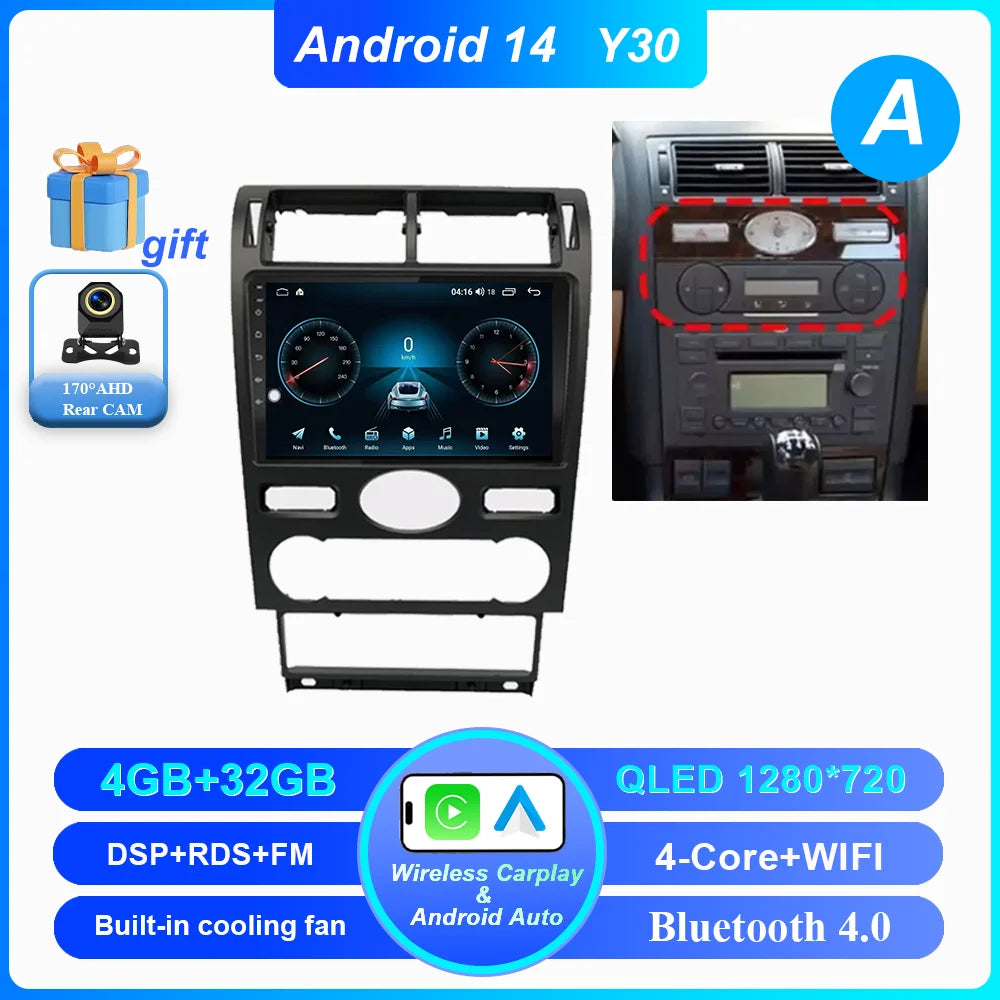 Android 14 Radio Stereo For Ford Mondeo MK 3 2000 2001 2002 2003 2004 2005-2007 Auto Multimedia Player GPS Navigation Bluetooth