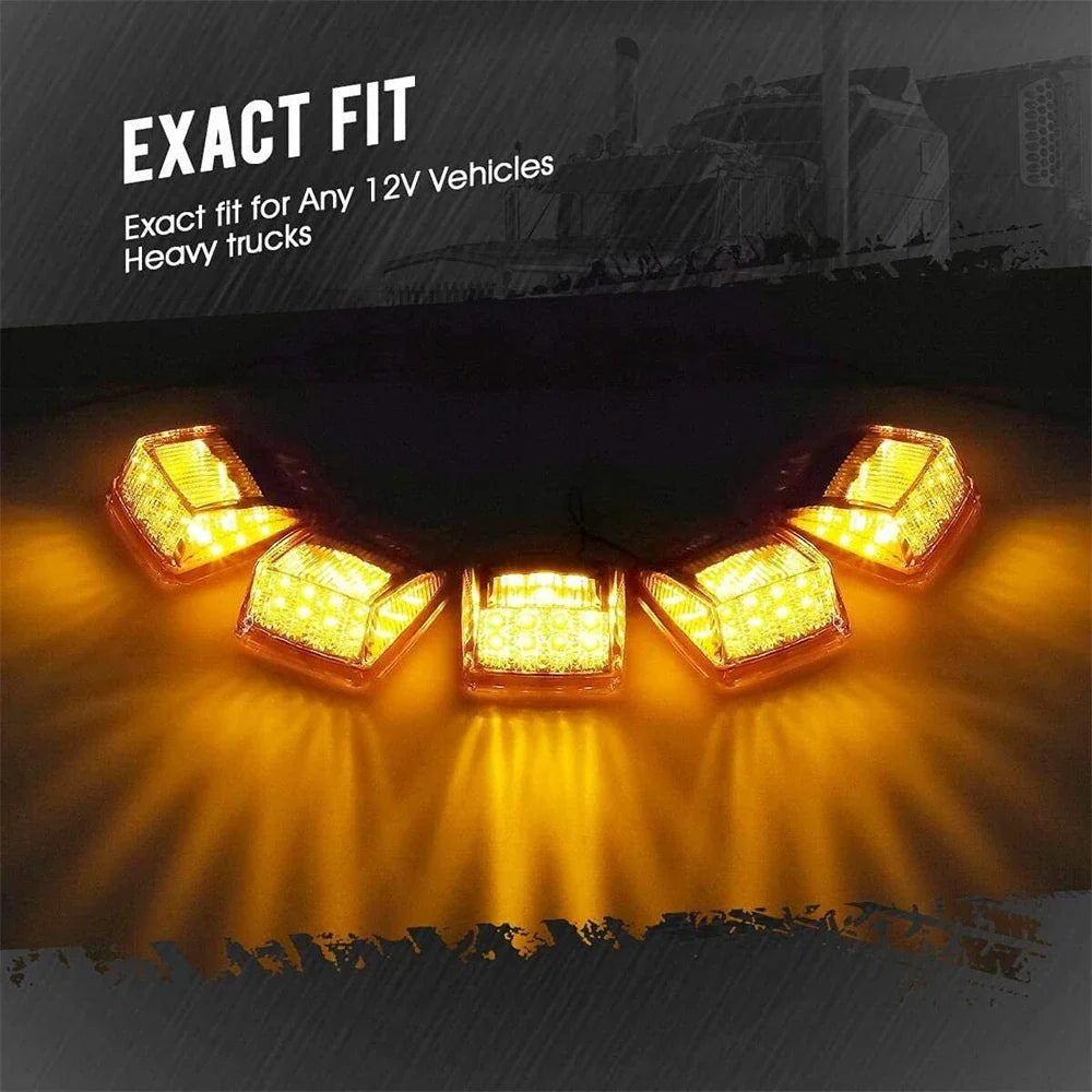5PCS Cab Marker Lights Roof Running Amber 17LED Lights Top Clearance Lens Marker Light Reflector for Kenworth Peterbilt
