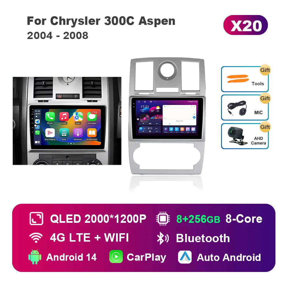 for Chrysler 300C Aspen 2004 - 2008 HD Touch Screen WiFi Android 14 Car Video Multimedia Player Navigation GPS 4G BT Head Unit