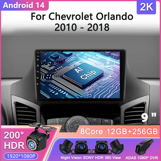 Android 14 2K Screen For Chevrolet Orlando 2010 - 2018 Car Radio Multimedia Video Player Navigation GPS No 2din Head Unit