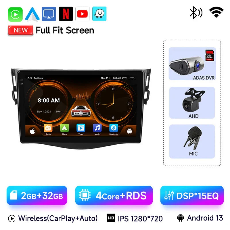 JIUYIN Car Radio For Toyota RAV4 Rav 4 2005-2013 Android 14 Multimedia Player 2Din Carplay DSP Navigation GPS 4G WIFI stereo