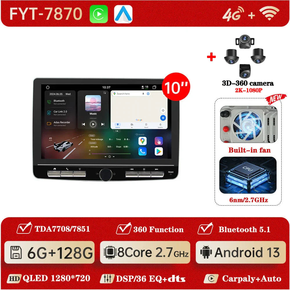 UIS7870 Android 13 Universal Car Radio Carplay auto WIFI6 360 camera Multimedia Player GPS Navigation DSP DTS DVR Head Unit