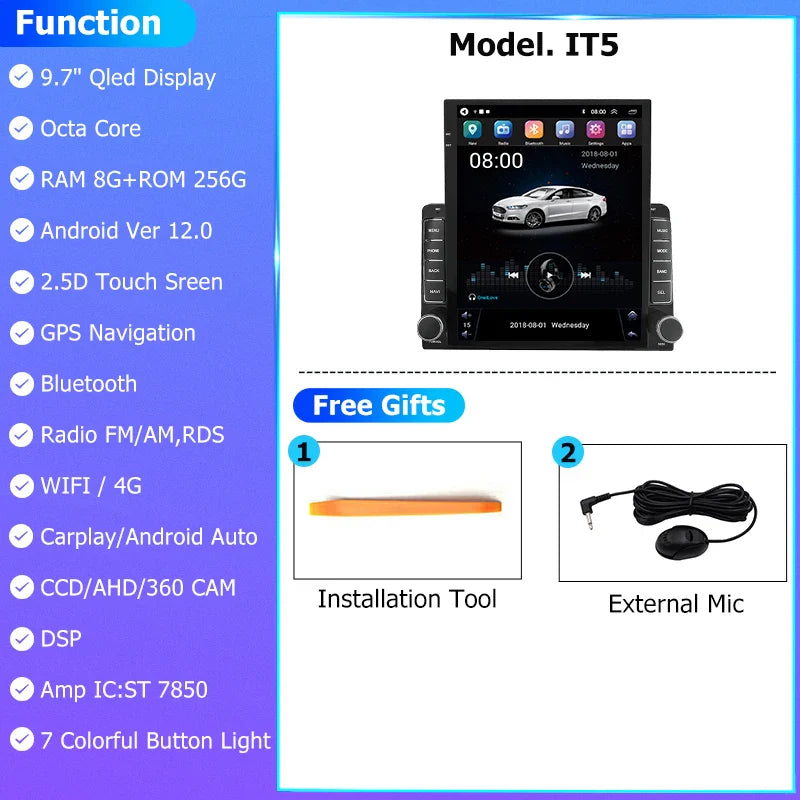 9.7" Vertical Style Tesla Screen Android 12 Car Radio For Hyundai Azera 2006-2010 GPS Navigation Multimedia Video Player