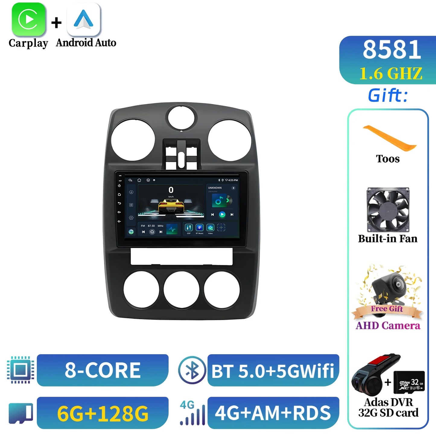 Car Radio Android 14 Multimedia Wireless BT Carplay For Chrysler PT Cruiser 2007-2009 Head Unit 7862S 8G 256G 2K QLED Screen