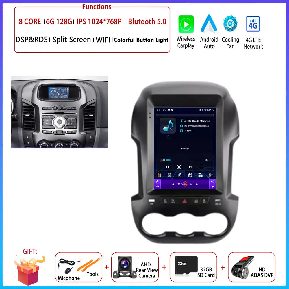 9.7 inch Car Video Radio Player Wireless Carplay DSP Stereo Touch Screen Auto Tools BT  For Ford Ranger 3 2011-2015 AM/FM/RDS