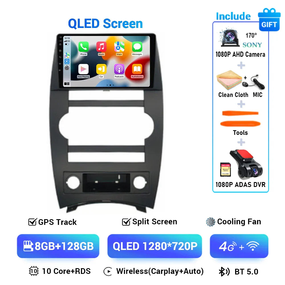 Android 14 Carplay Auto For Jeep Cherokee Commander XK 2005 2006 2007 2008 2009 2010 2011 Car Radio Multimedia Player GPS Stereo