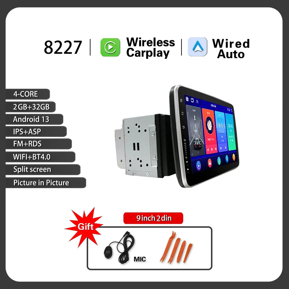2din 9inch Android Car Stereo Radio GPS DSP 360° Rotation Screen BT Call WIFI Carplay Autoradio Universal Navigation