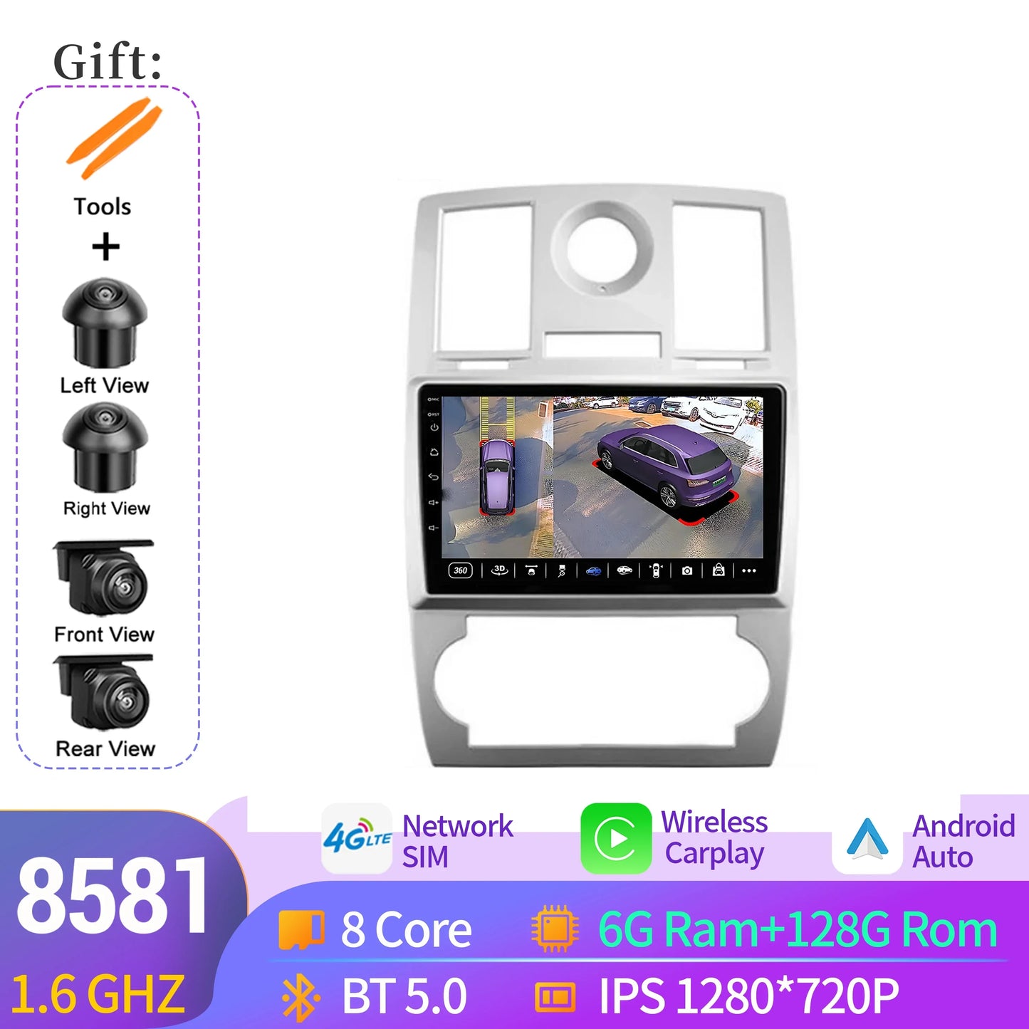 NAVISTART For Chrysler 300C 2004-2011 Car Radio Autoradio Multimedia Navigation Android 14 Carplay 8+128G 2K QLED Screen