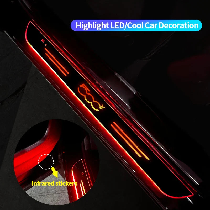 For Fiat 500 500C 2012 500X 500L Abarth 695 Car Door Sill Light Customized Logo LED Welcome Threshold Pedal Lamp Accessories