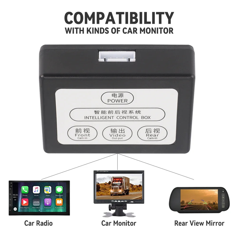 MJDOUD Car Parking Camera Video Channel Converter for Monitor Front And Rear View Two-Way Control Box With Manual Switch