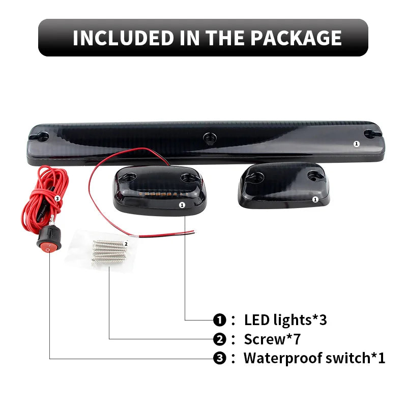 3PC Smoke Cab Roof Running Amber Side Clearance Dome LED Lights For Chevy Silverado G/M C Sierra 2007-2013