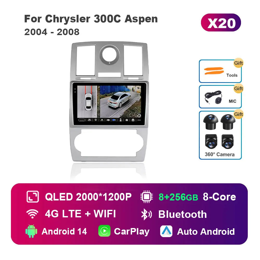 for Chrysler 300C Aspen 2004 - 2008 HD Touch Screen WiFi Android 14 Car Video Multimedia Player Navigation GPS 4G BT Head Unit
