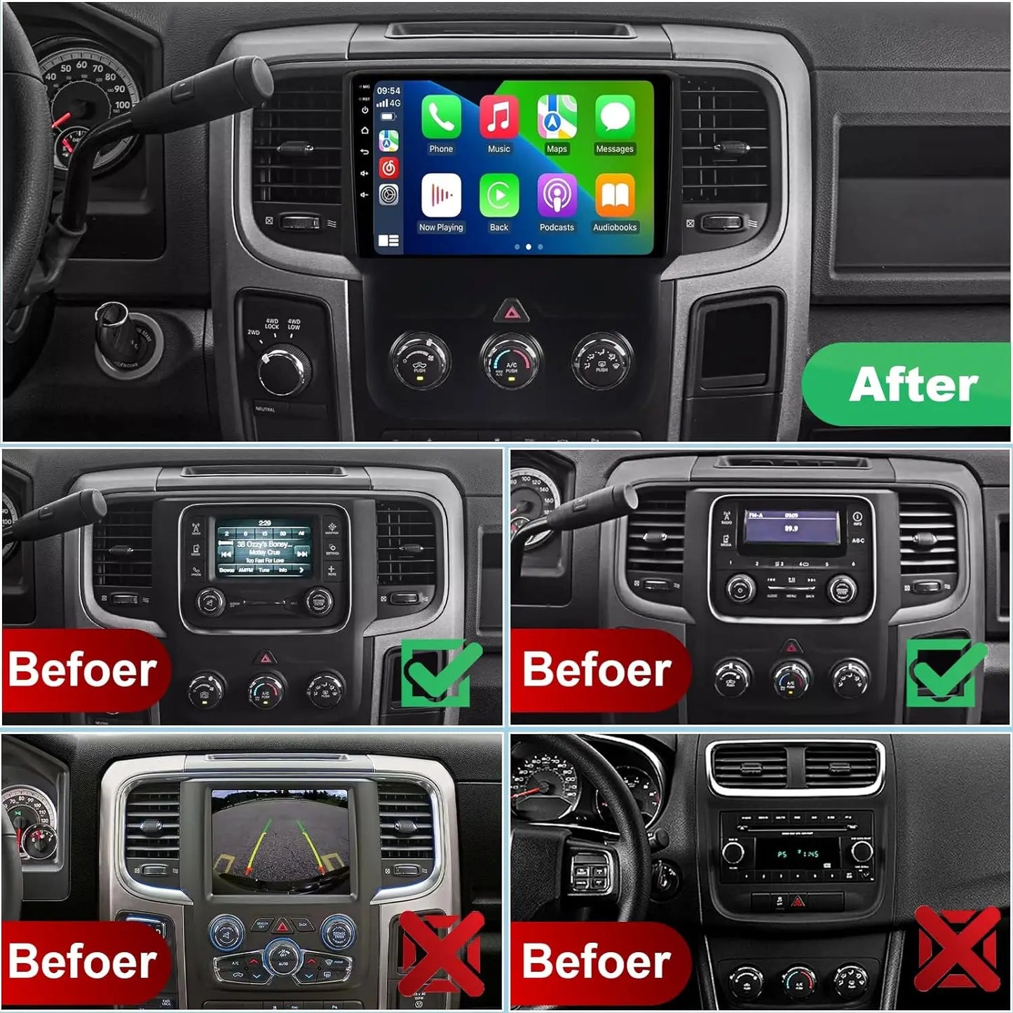 Car Radio Stereo for Dodge Ram 1500 2500 3500 2013 2014 2015 2016 2017 2020 w/Manual AC Upgrade Dash Kit, Android Touch Screen R