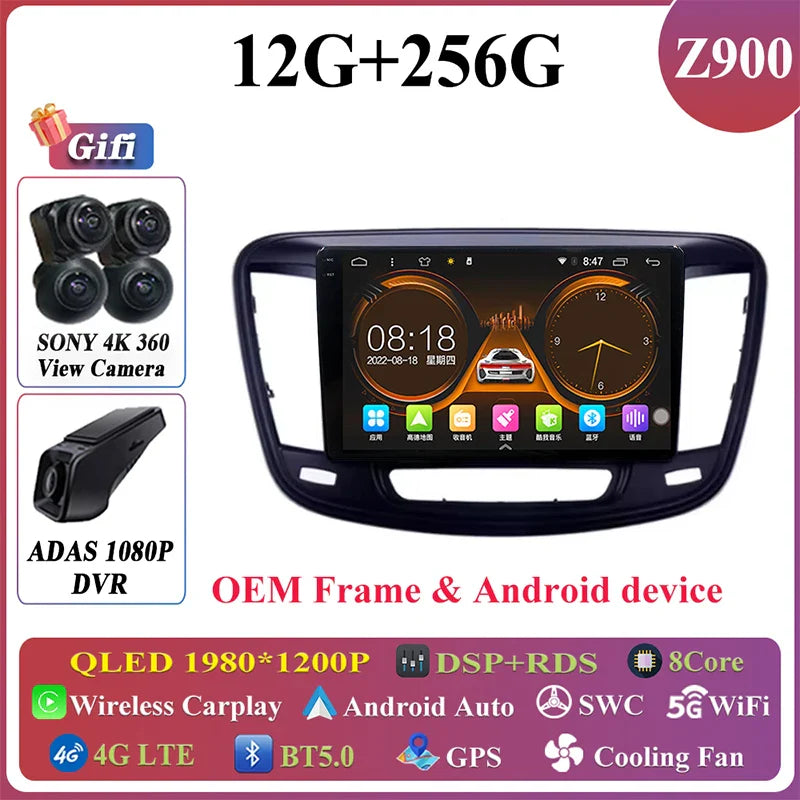 Android Auto For Chrysler 200 200C 200S 2015 - 2019 Car Radio Multimedia Video Stereo Player Carplay Navigation GPS DSP 5G WIFI
