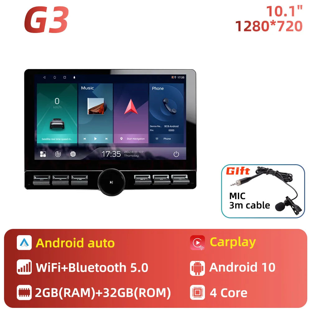 10.1 Inch Android 10 2 Din Car Radio Multimedia Large Screen Head Unit Carplay Android Auto Navigation GPS WiFi FM