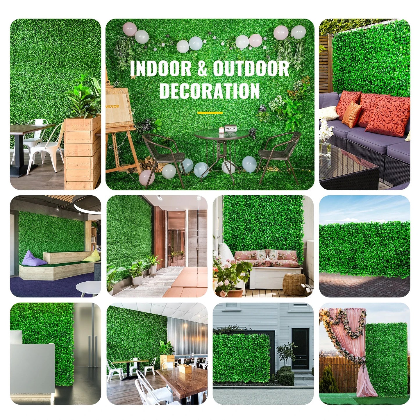 VEVOR Artificial Plant Wall Decoration Boxwood Hedge Wall Panel Home Decor Fake Plants Grass Backdrop Wall Privacy Hedge Screen