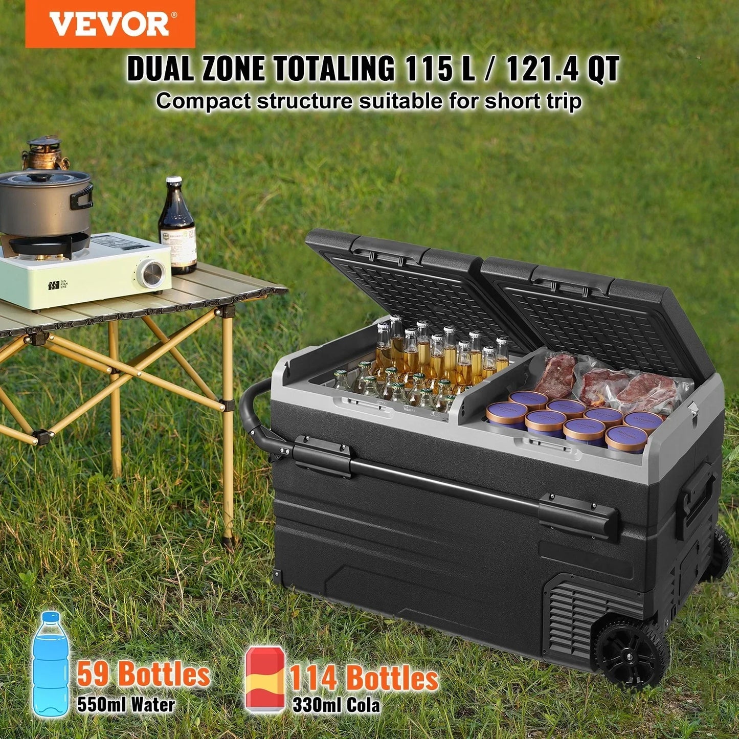VEVOR 36L 40L 50L 58L 95L 115L Car Refrigerator, 12 Volt, Dual Zone Portable Freezer, Compressor Cooler for Home Camping RV Car