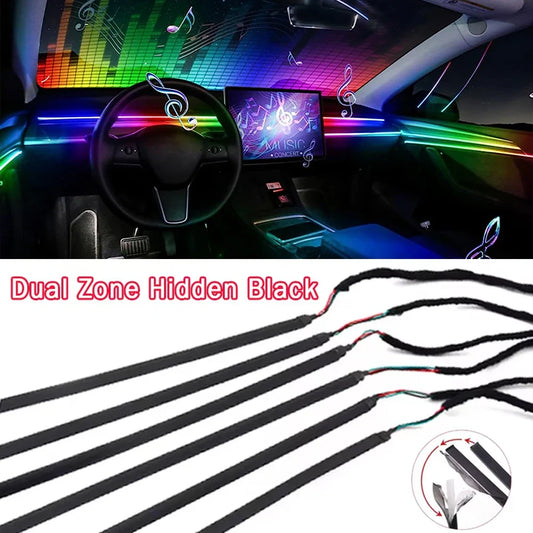 18/22 in 1 Car Hidden Ambient Light Backlight Dual Zone RGB Symphony Acrylic Strips Matt Black Interior Car Ambient Lamp APP 12V