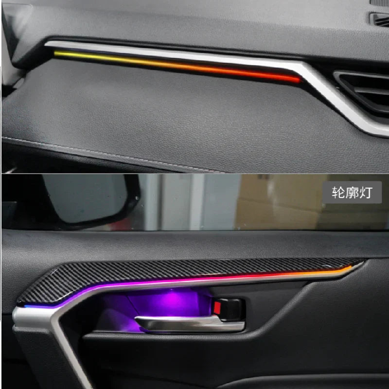 TVYVIKJ LED Car Inner Ambient Light For Toyota RAV4 2020-2023 Dynamics Magic Color Dragon Scale Ambience Lamp Button +APP Contr