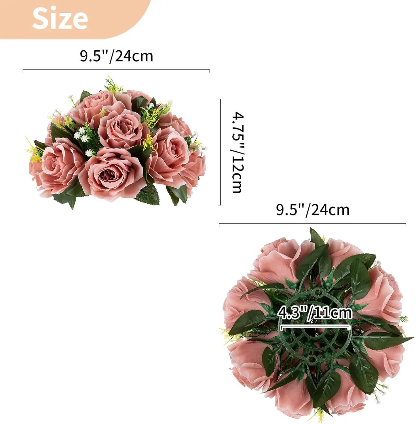 Artificial Flower Centrepieces for Tables - 10 Pcs Dusty Rose Fake Flowers Roses Balls 9.5in Diameter - Silk Faux Rose Arrangeme