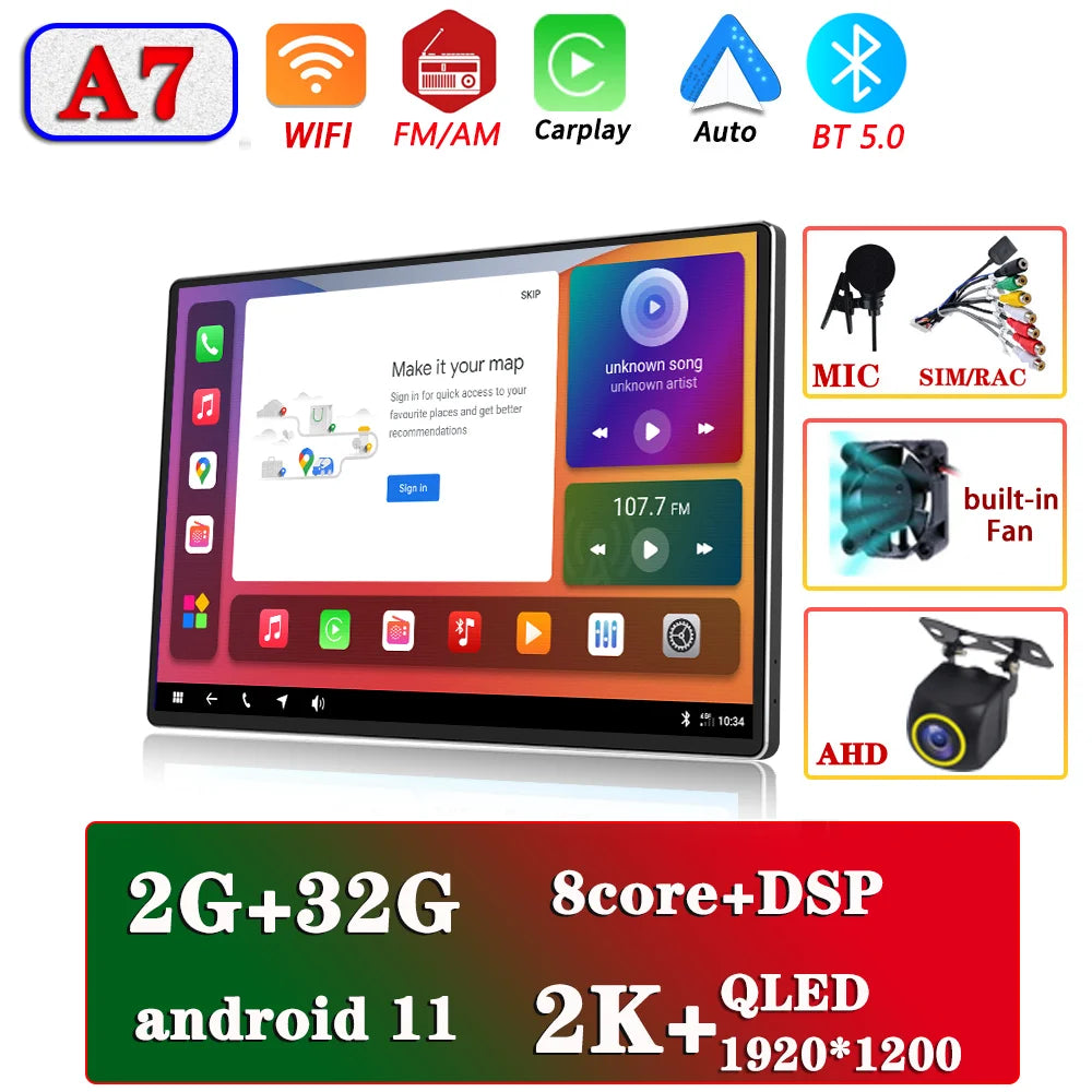 13.1" Car Radio GPS 2 din Android 11 Auto Carplay  For Nissan Hyundai KIA TOYOTA Honda Multimedia Player