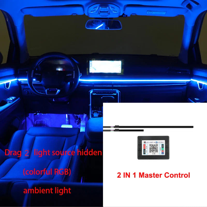 Universal Acrylic Neon LED Car Interior Ambient Lights APP Strip Light Guide Fiber Optic RGB Auto Decoration Atmosphere Lamp