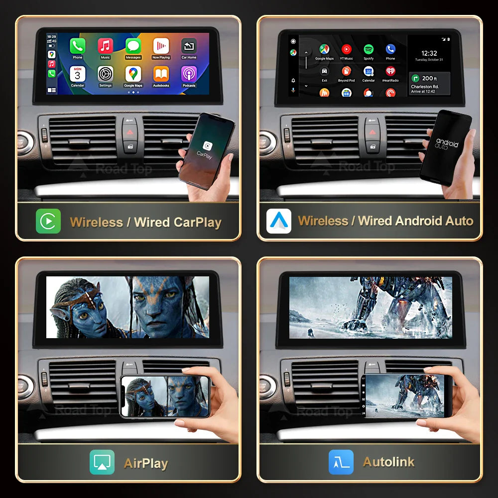 RoadTop Wireless CarPlay Android Auto For BMW Series 1 E81 E82 E87 E88 CCC CIC System Multimedia Display Screen
