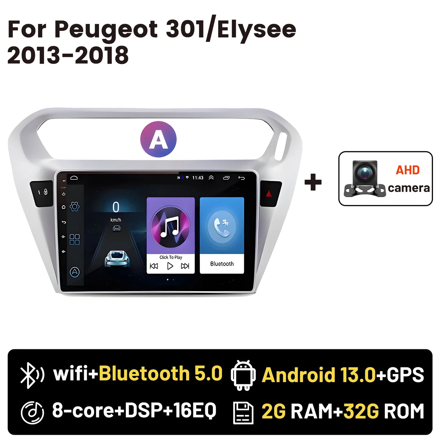 Wireless CarPlay Android Auto Car Bluetooth Radio For Peugeot 301 Citroen Elysee 2013-2018 2Din Android 14 DSP GPS FM Autoradio